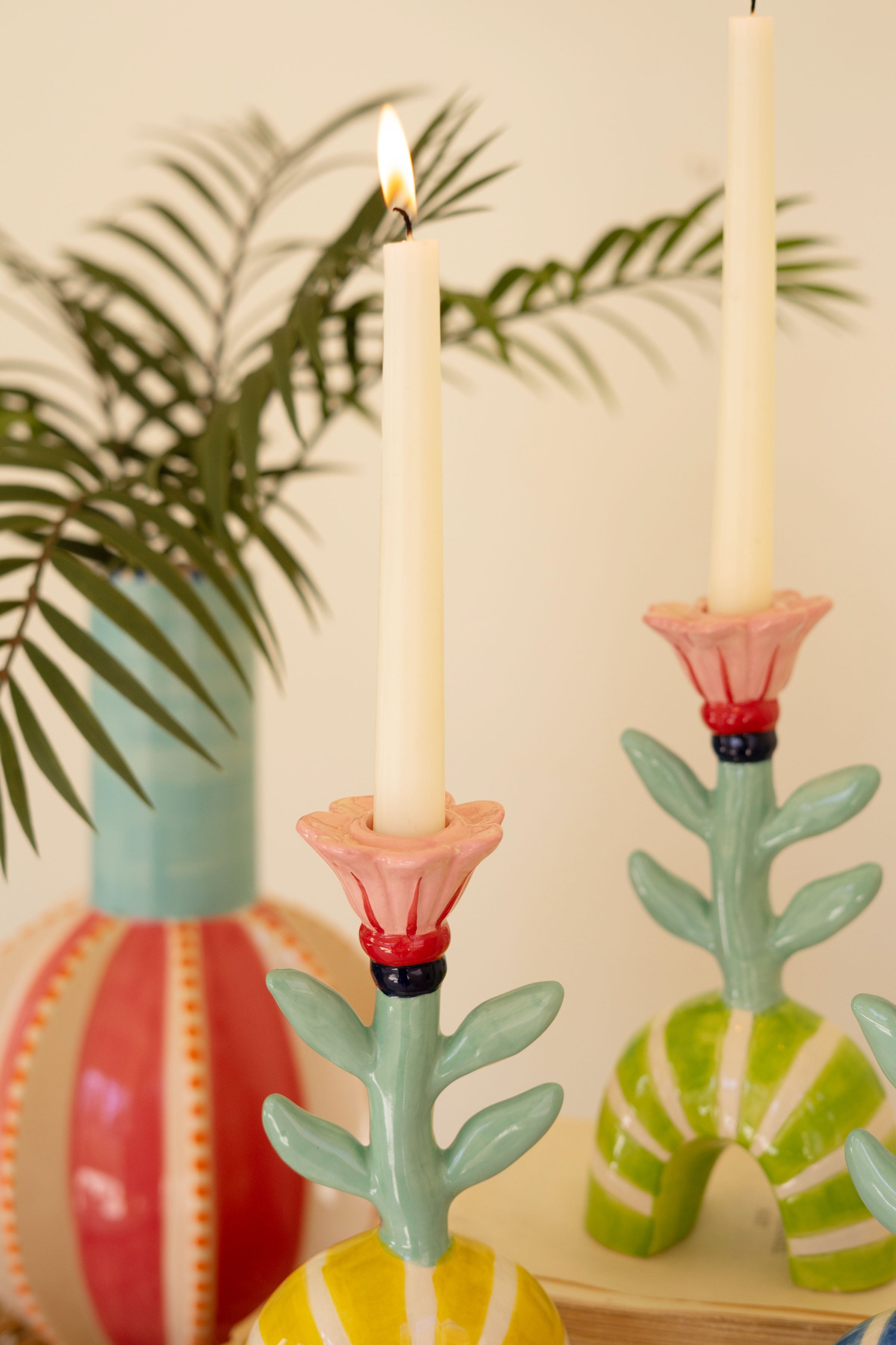 Kalalou Ceramic Flower Taper Candle Holder - Thumbnail 4