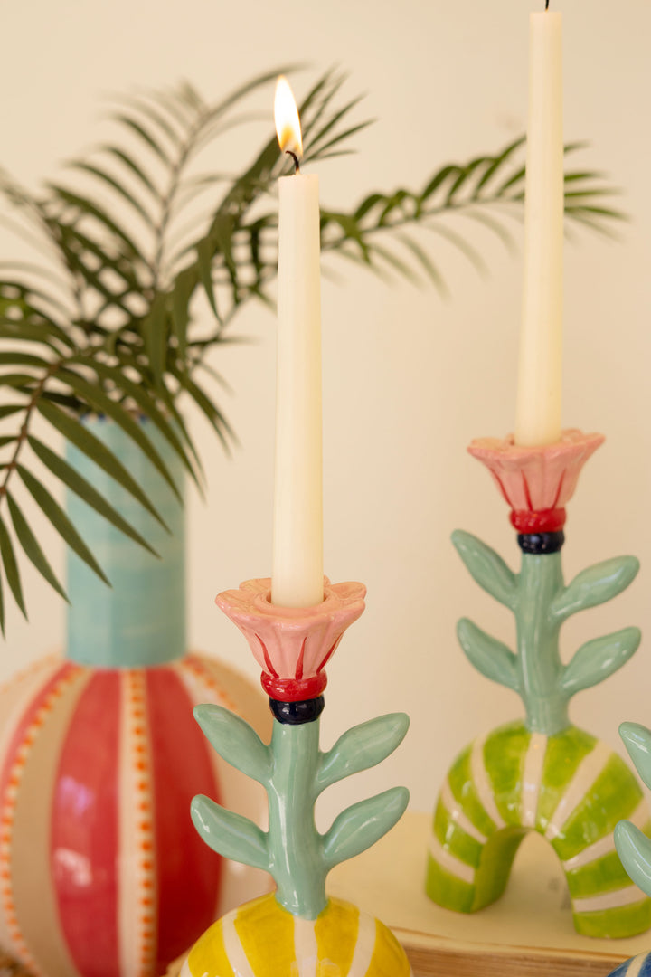 Set of 3 Ceramic Flower Taper Candle Holders