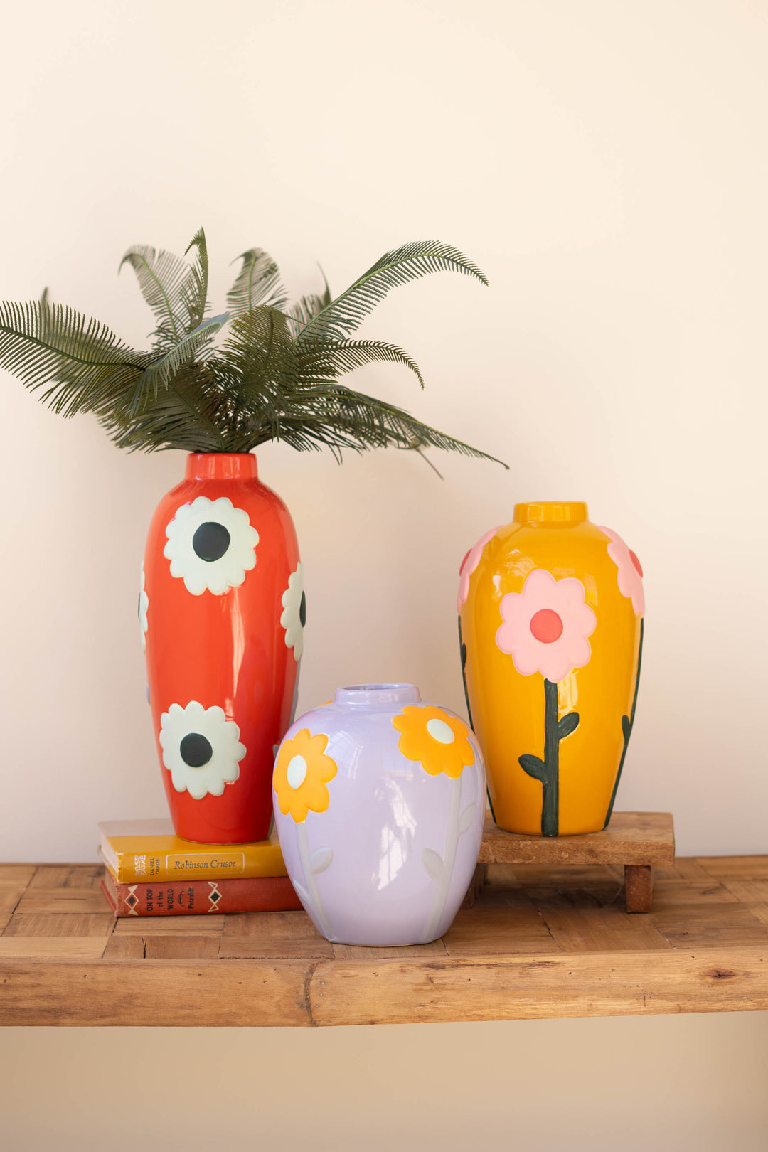 Set of 3 Ceramic Vases with Flowers