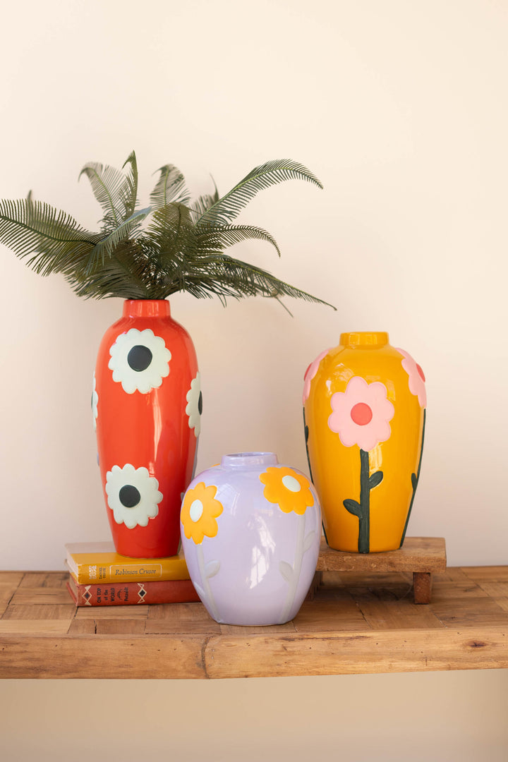 Set of 3 Ceramic Vases with Flowers