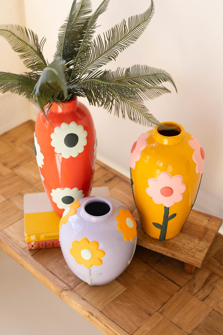 Set of 3 Ceramic Vases with Flowers