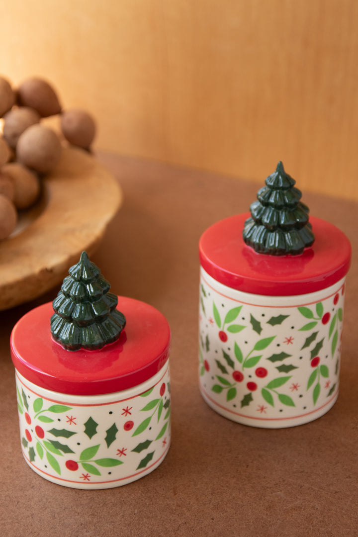Set of 2 Ceramic Christmas Canisters