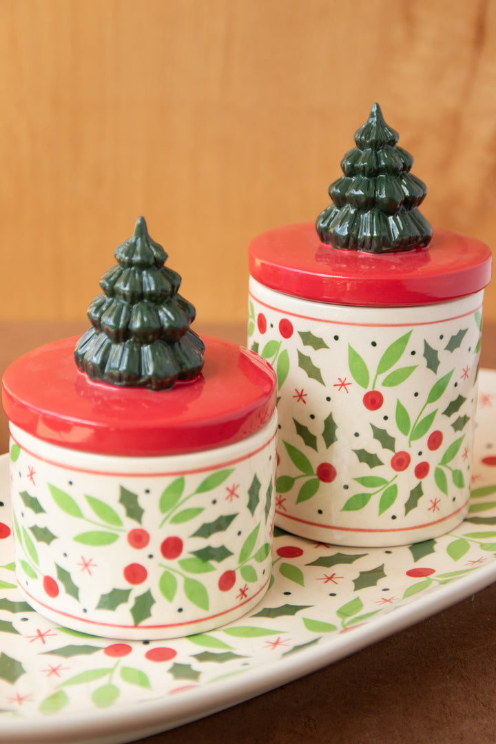 Set of 2 Ceramic Christmas Canisters