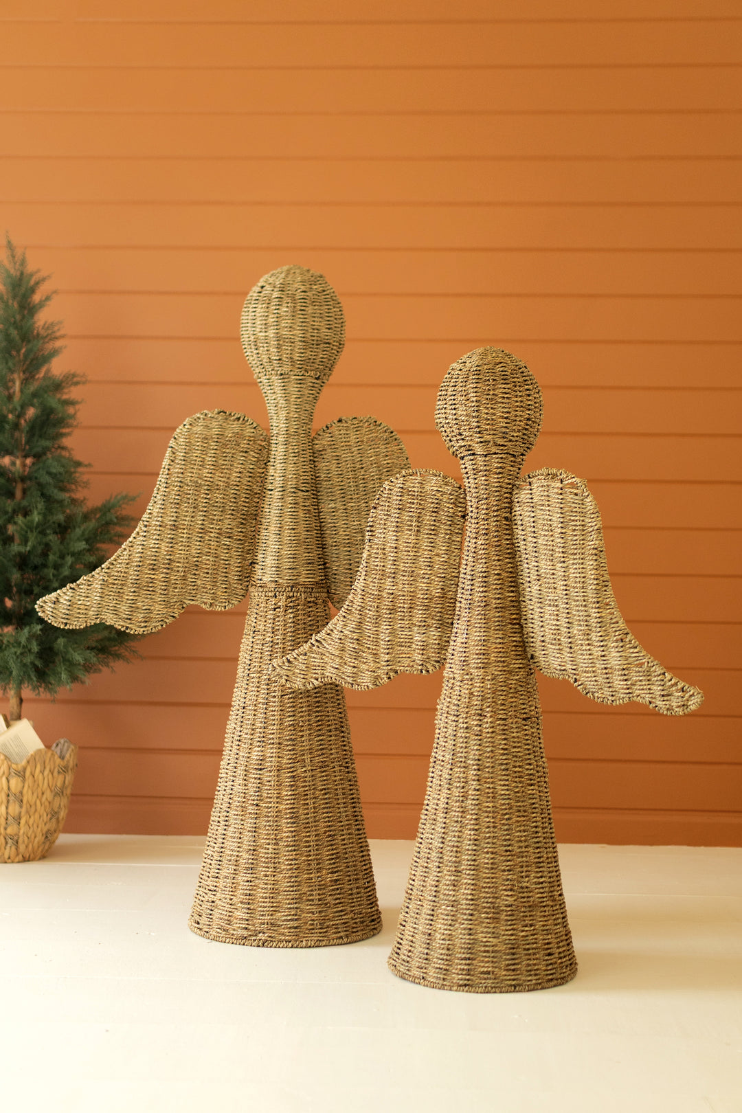 Set of 2 Large Woven Vine Angels
