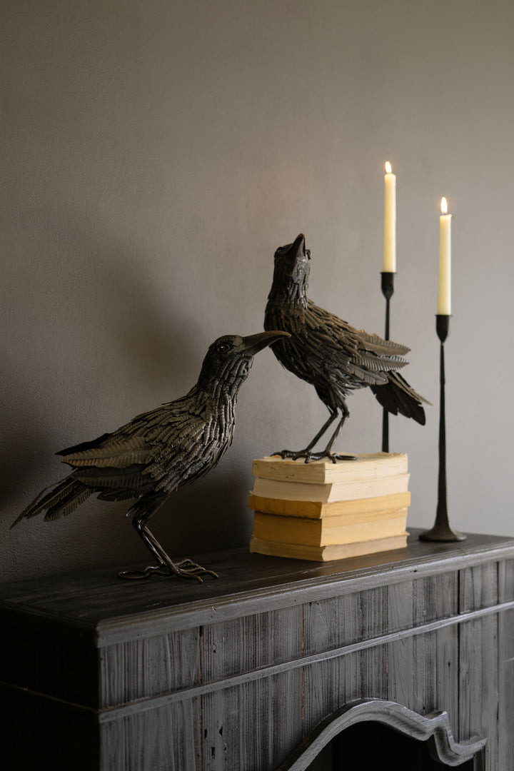 Set of 2 Black Metal Halloween Crows
