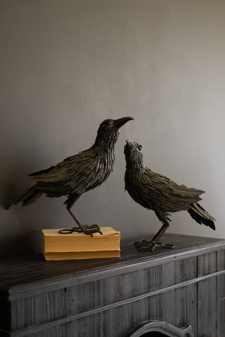 Set of 2 Black Metal Halloween Crows