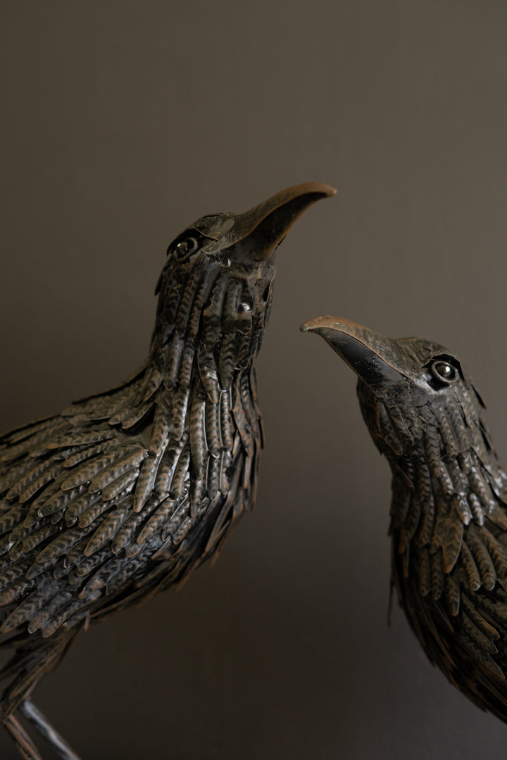 Set of 2 Black Metal Halloween Crows