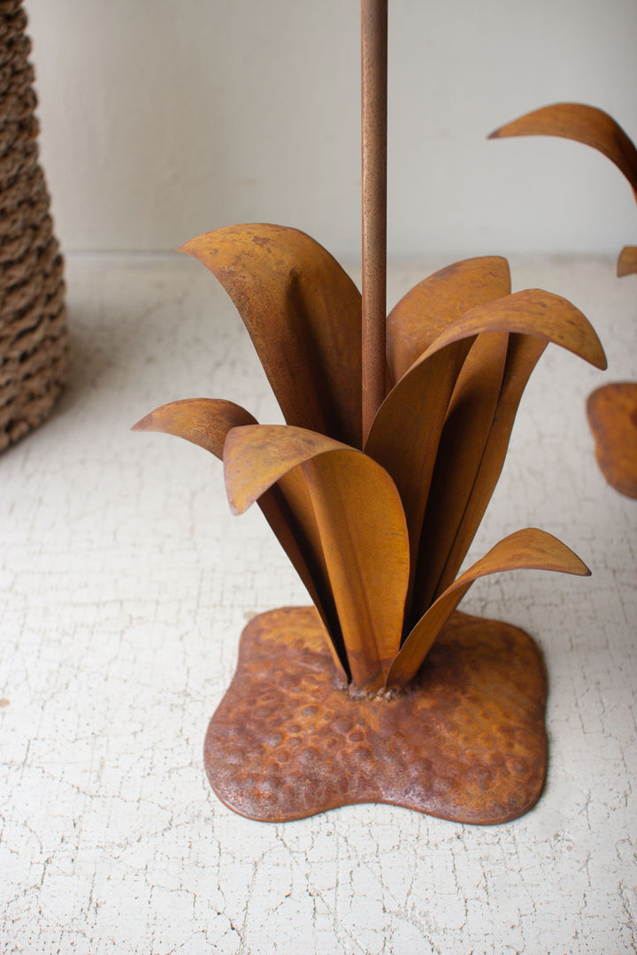 Set of 2 Rustic Metal Aloe Plants with Flowers