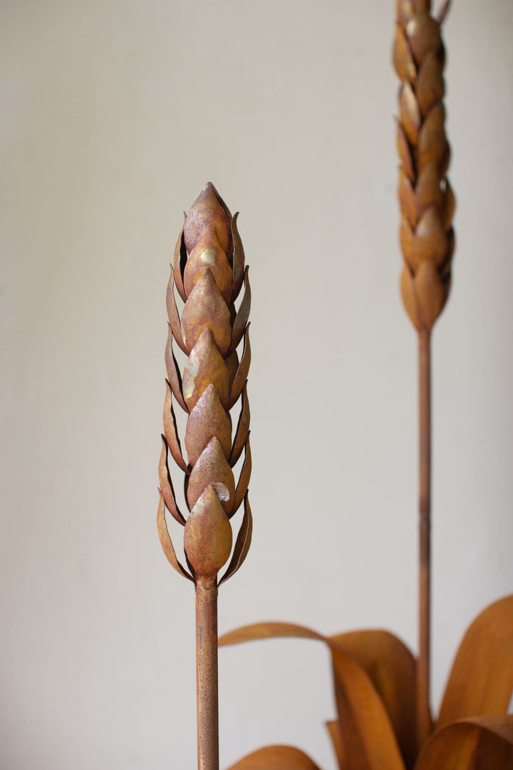 Set of 2 Rustic Metal Aloe Plants with Flowers