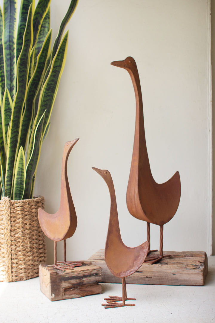Set of 3 Rustic Metal Geese
