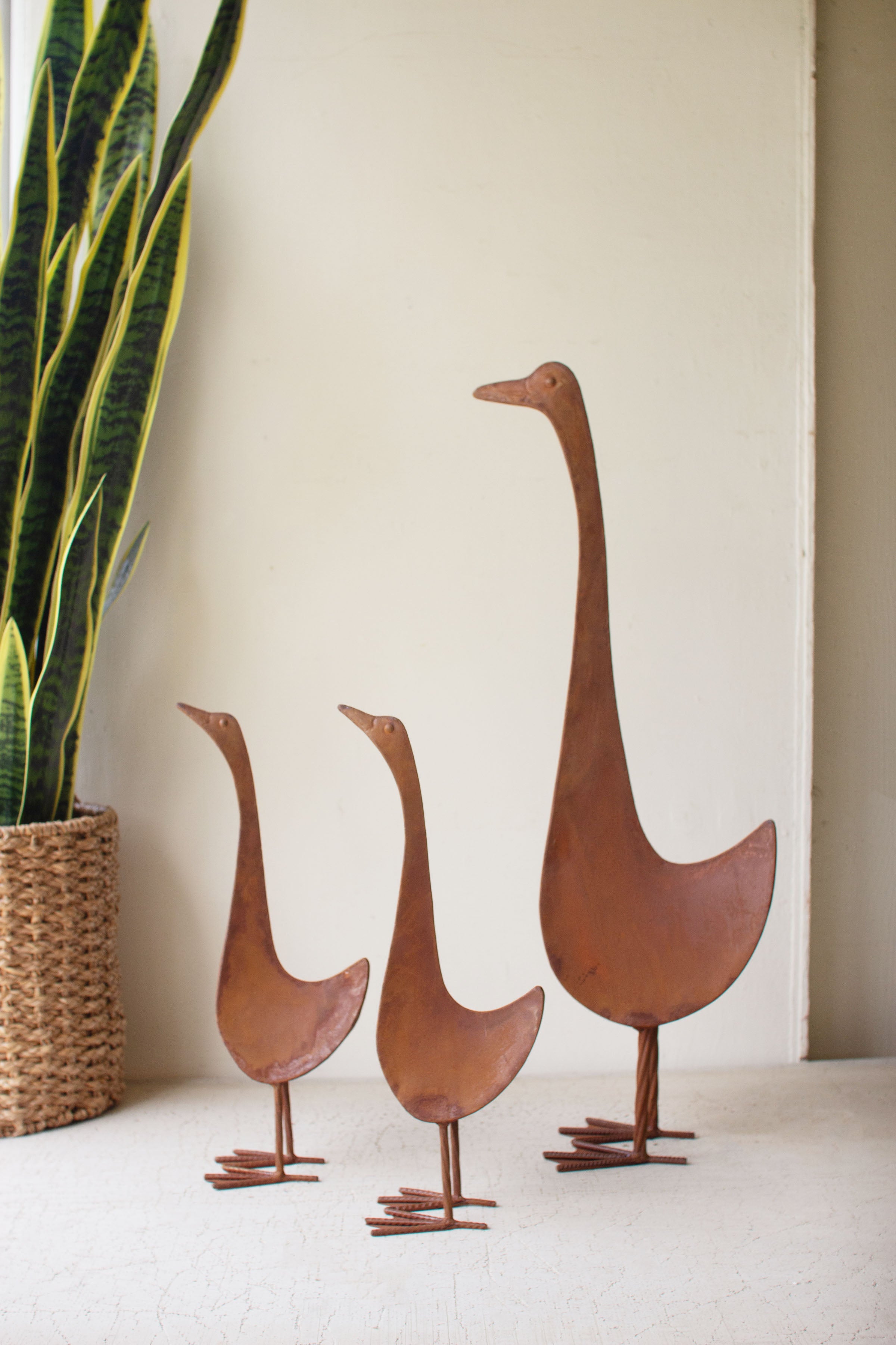 Set of 3 Rustic Metal Geese