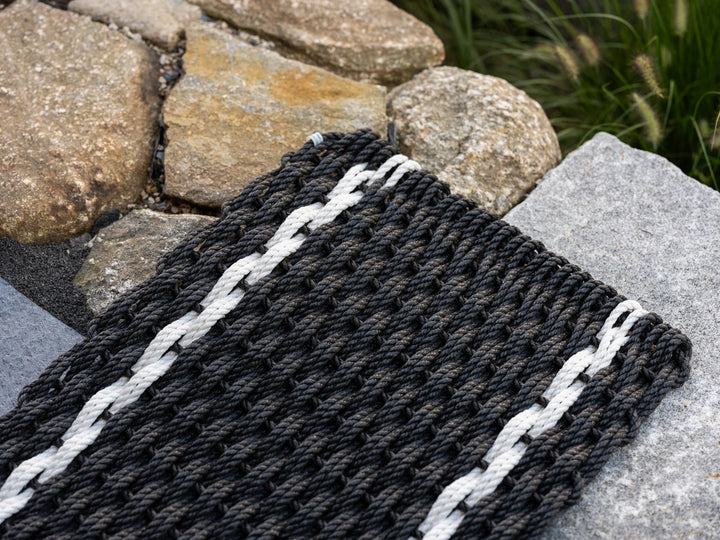 The Rope Co. Handwoven Doormat (Charcoal W/ Pearl Stripes)