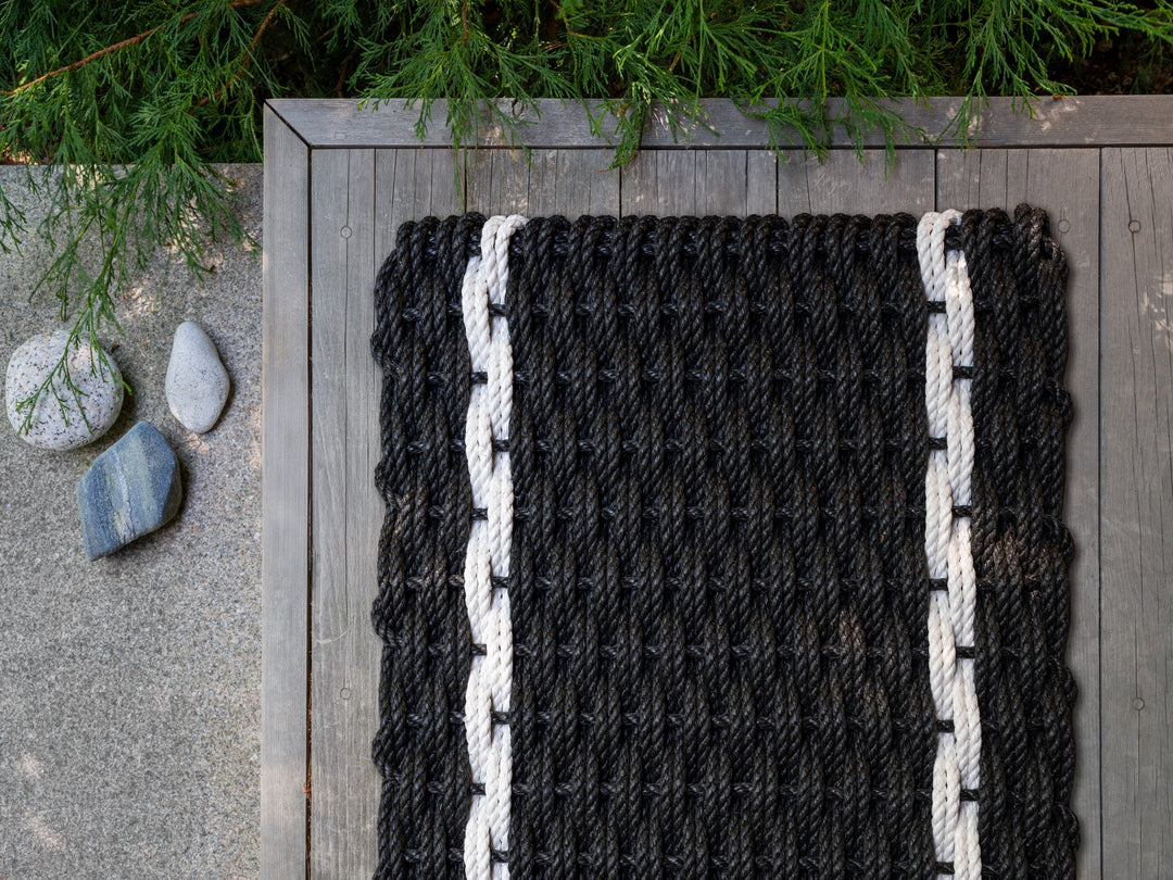 The Rope Co. Handwoven Doormat (Charcoal W/ Pearl Stripes)