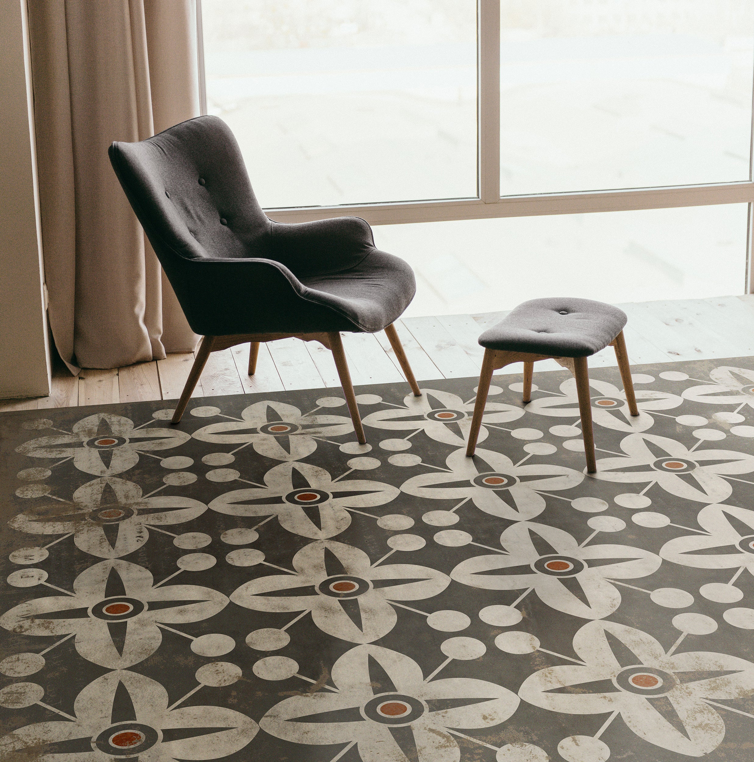 vintage ラグ カーペット、サウスカロライナ州旗、パームツリー、月 483 Vintage Vinyl Floorcloths Pattern 03 (Oz) – Hudson & Vine