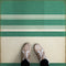 Vintage Vinyl Floorcloth Rug (Pattern 50 Organic Stripes Teal and Cream)