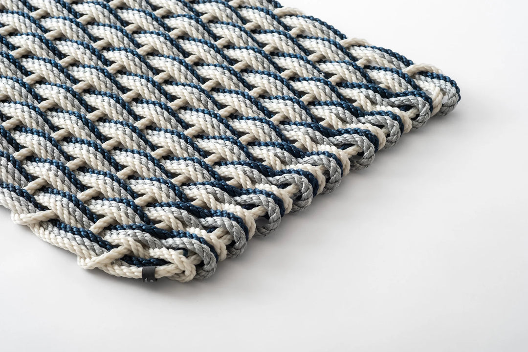The Rope Co. Collection Handwoven Doormat (Oyster + Weathered Gray + Navy)