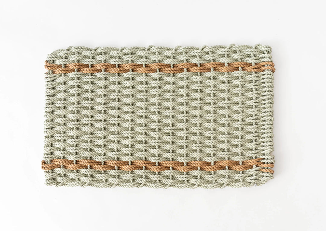 The Rope Co. Collection Handwoven Doormat (Sage with 2 Wheat Stripes)