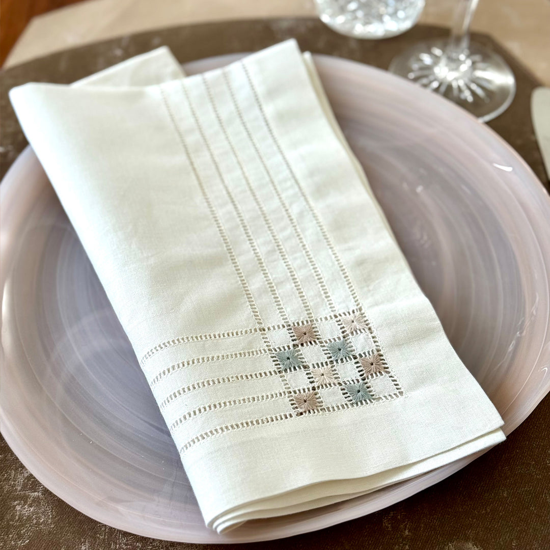 Cornermark Hemstitched and Embroidered Napkins Set/4
