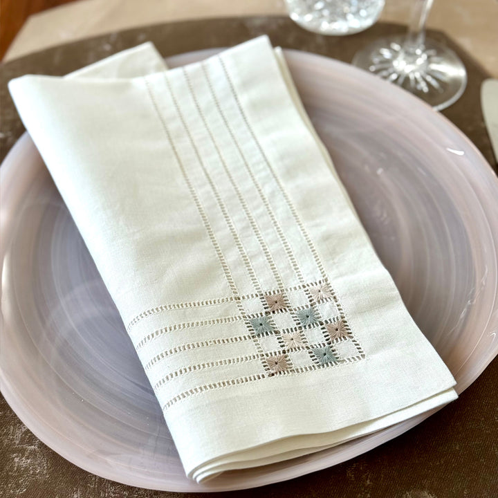 Cornermark Hemstitched and Embroidered Napkins Set/4