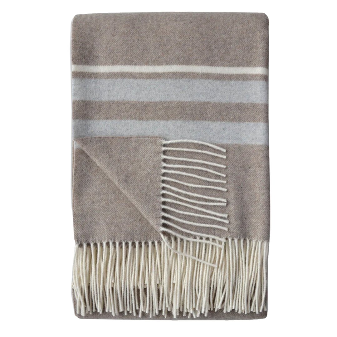 Cornwall Cashmere/Superfine Wool Throw (Brown with Ivory & Light Grey Stripes)