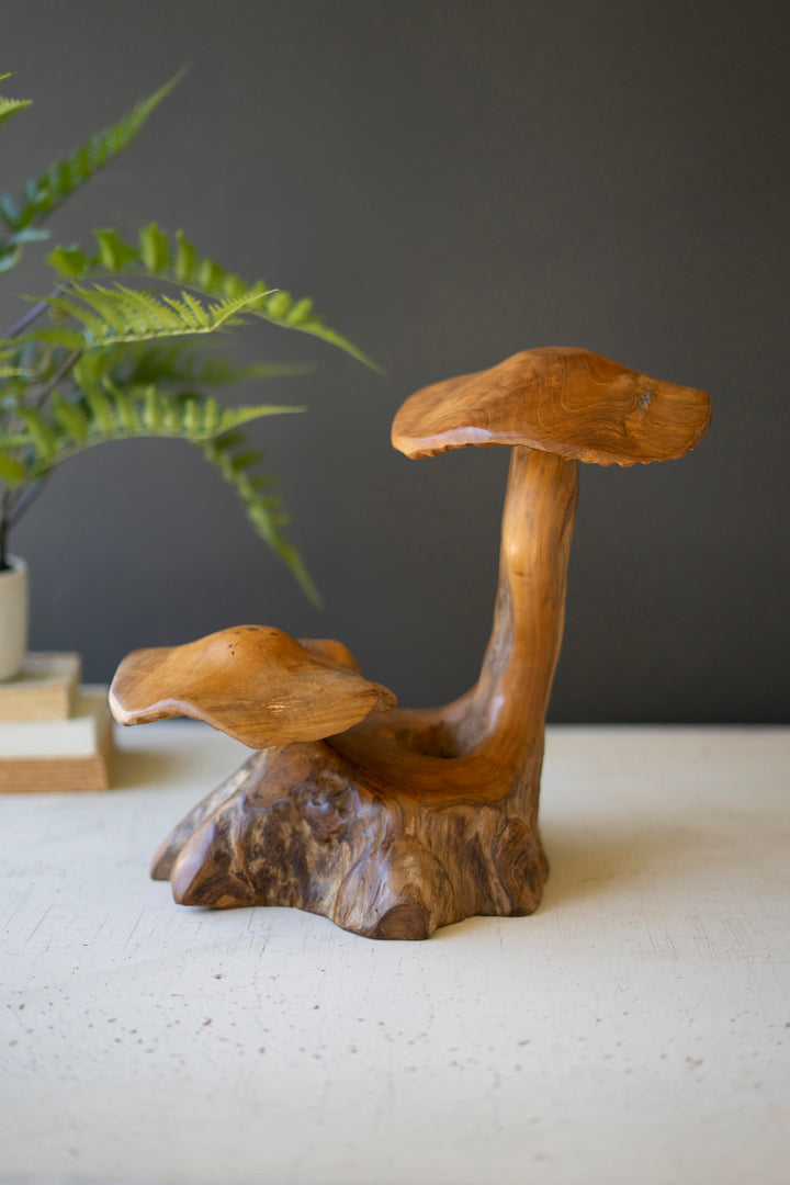 Teak Double Mushroom Sculpture