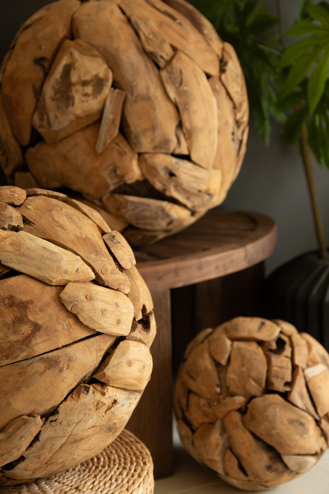 Set of 3 Recycled Teakwood Spheres