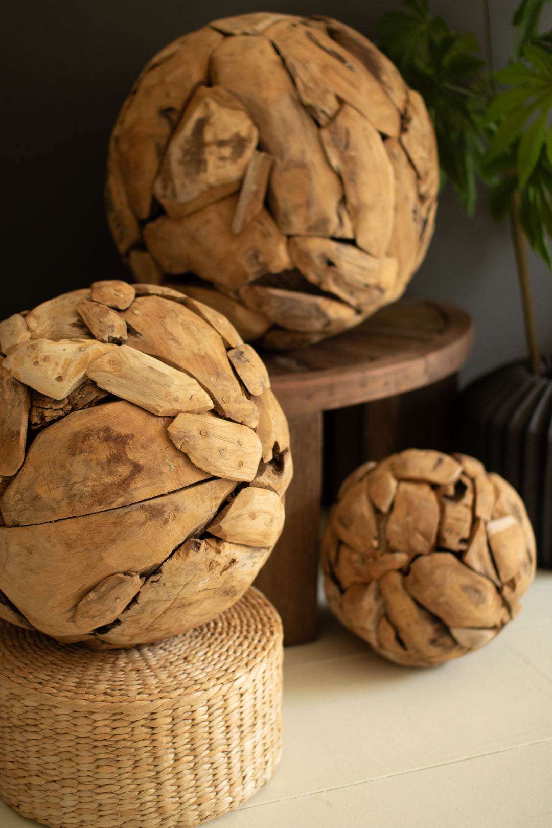 Set of 3 Recycled Teakwood Spheres