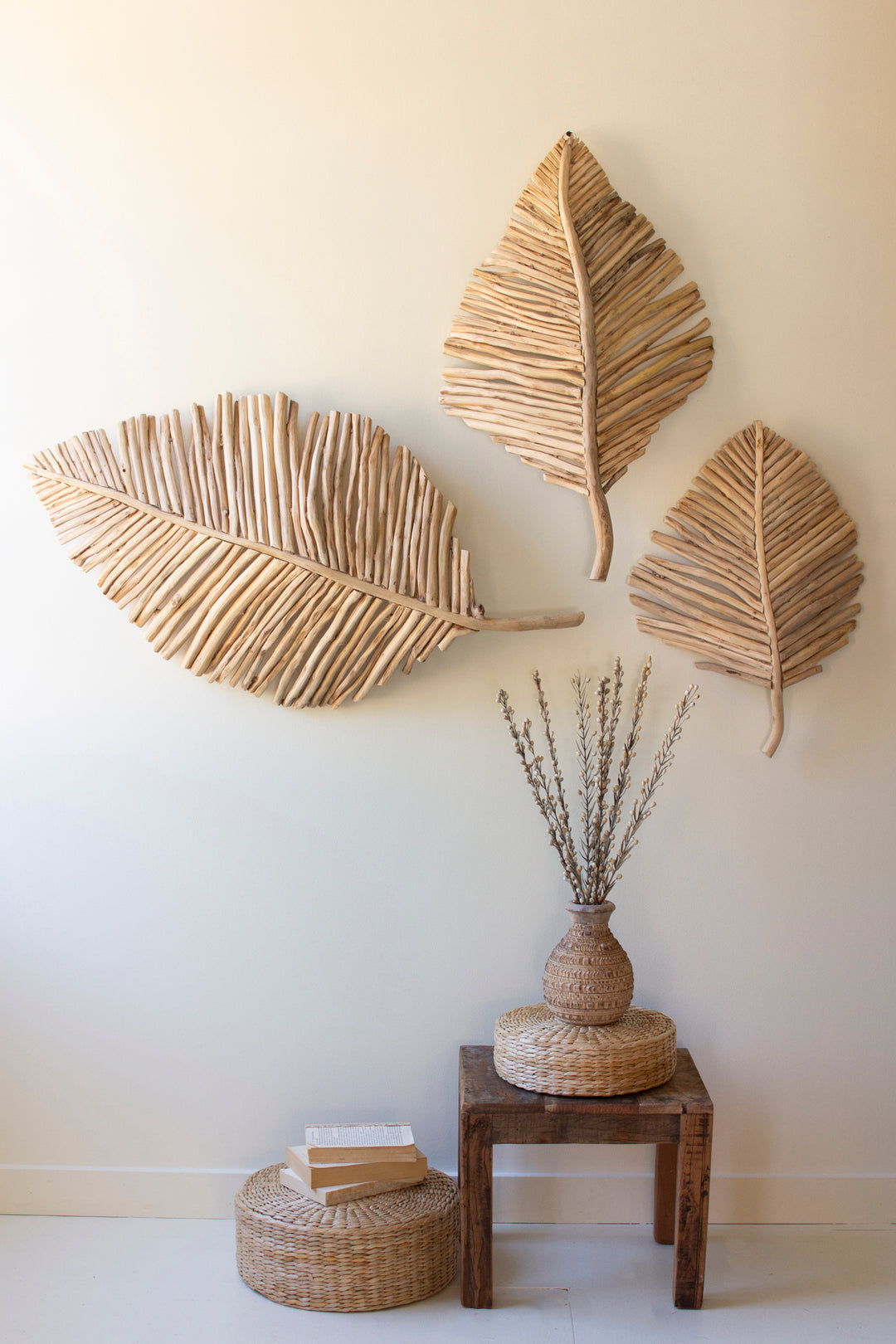 Set of 3 Teakwood Leaves Wall Art