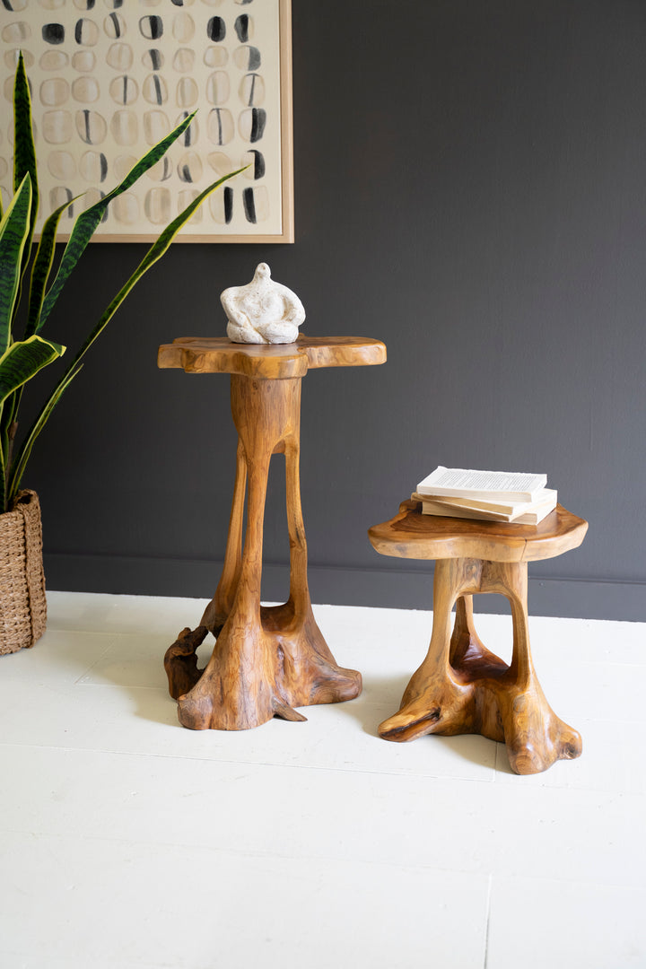 Set of 2 Organic Teakwood Accent Tables