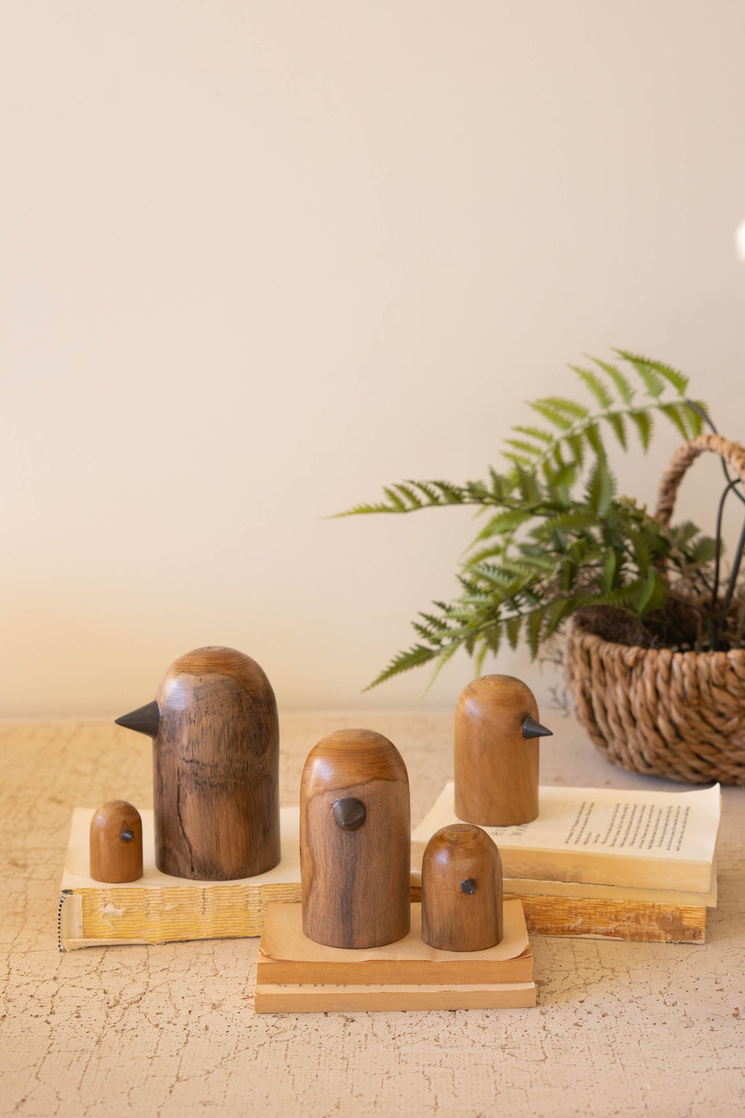 Set of 5 Teakwood Bird Sculptures