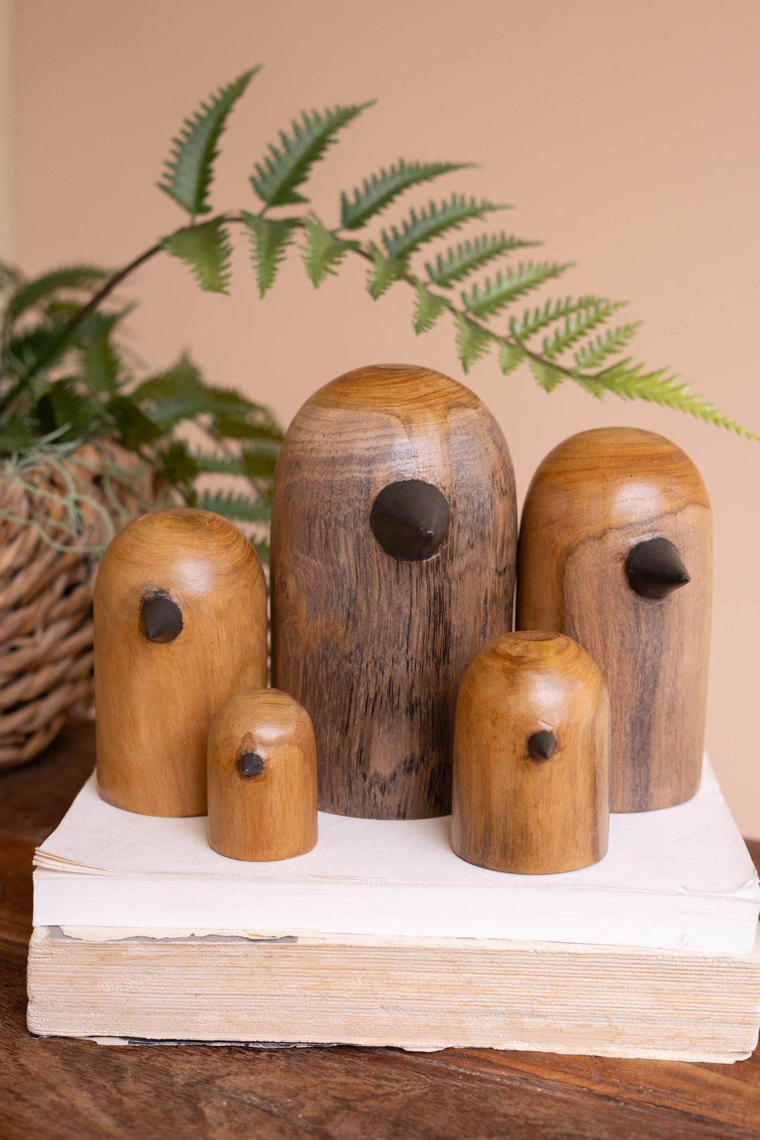 Set of 5 Teakwood Bird Sculptures