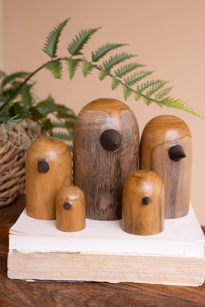 Set of 5 Teakwood Bird Sculptures