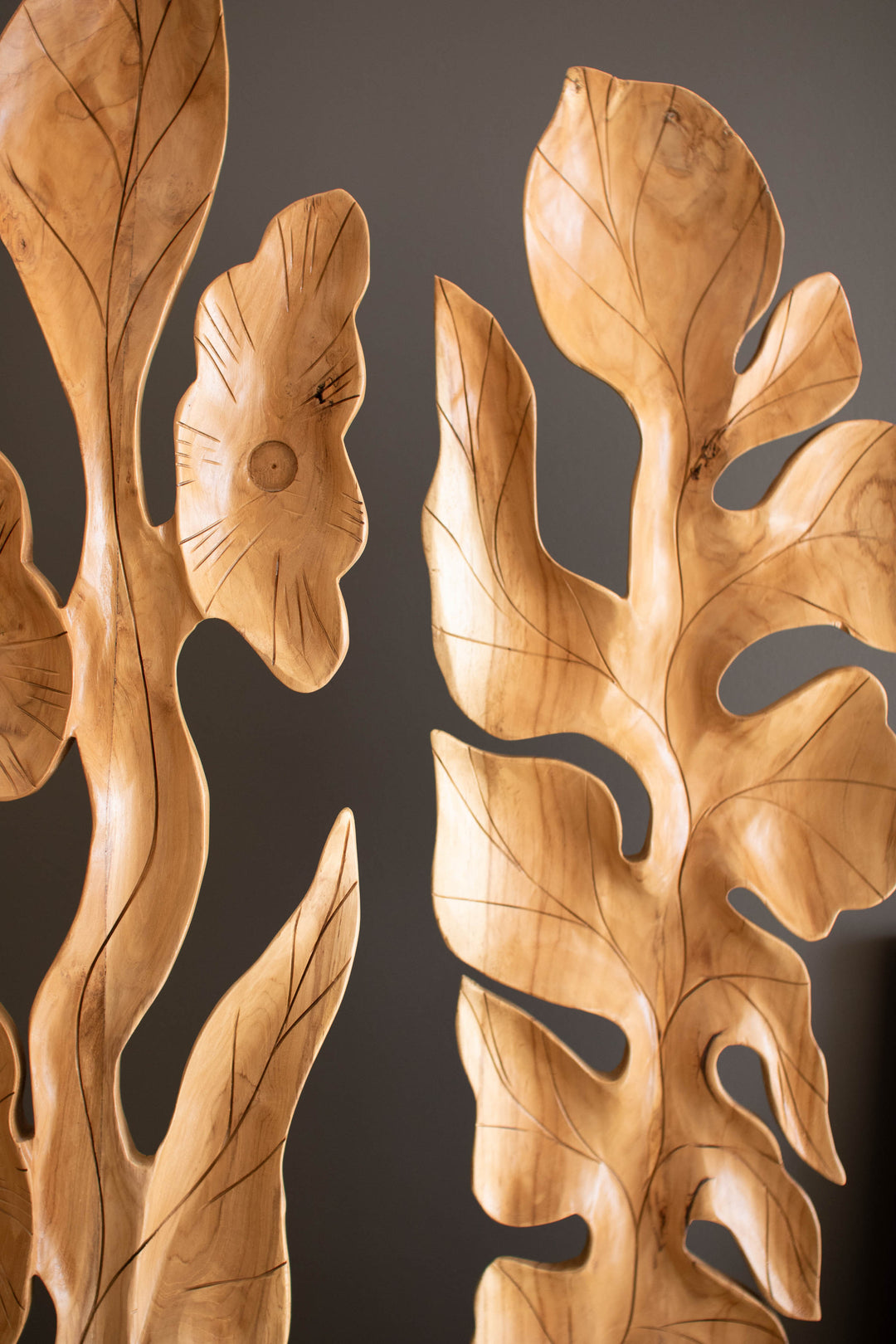 Set of 2 Botanical Teakwood Sculptures