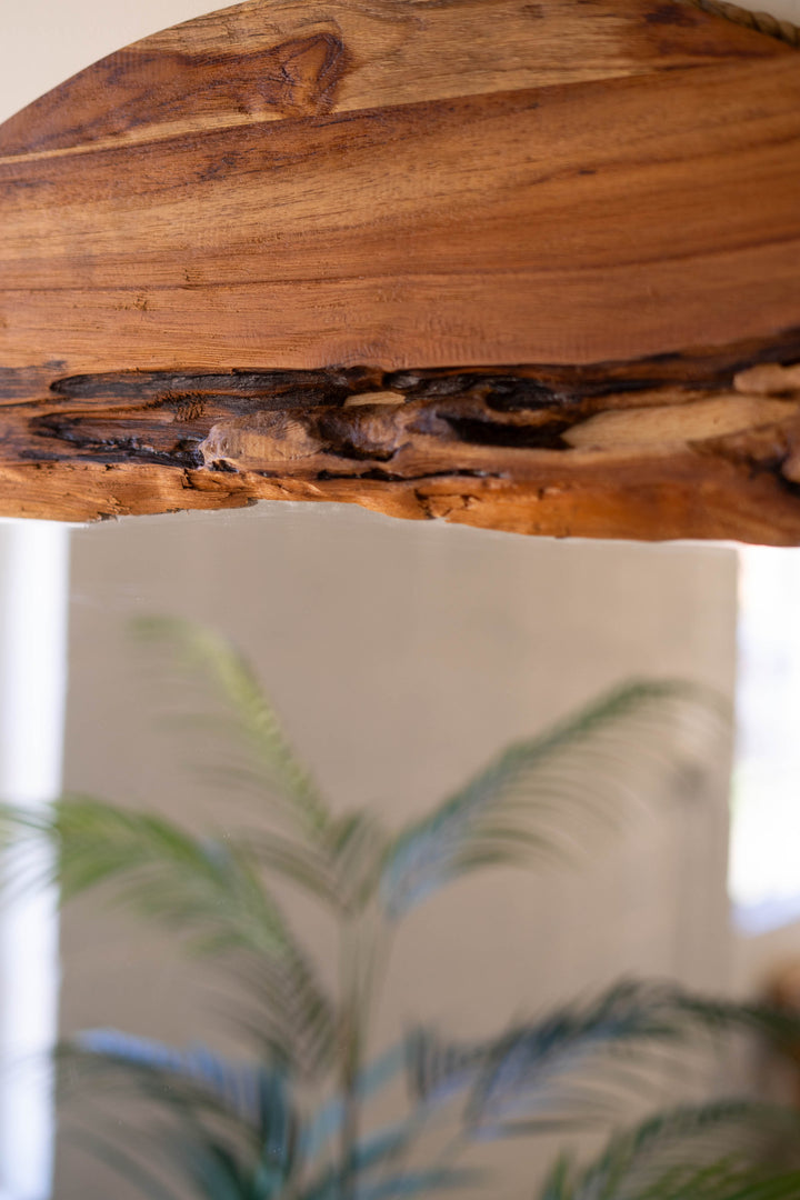 Round Recycled Wood Framed Mirror with Rope Detail