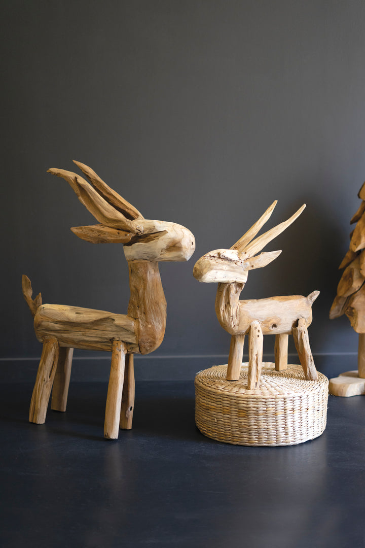 Set of 2 Rustic Teak Reindeer