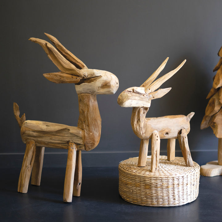 Set of 2 Rustic Teak Reindeer