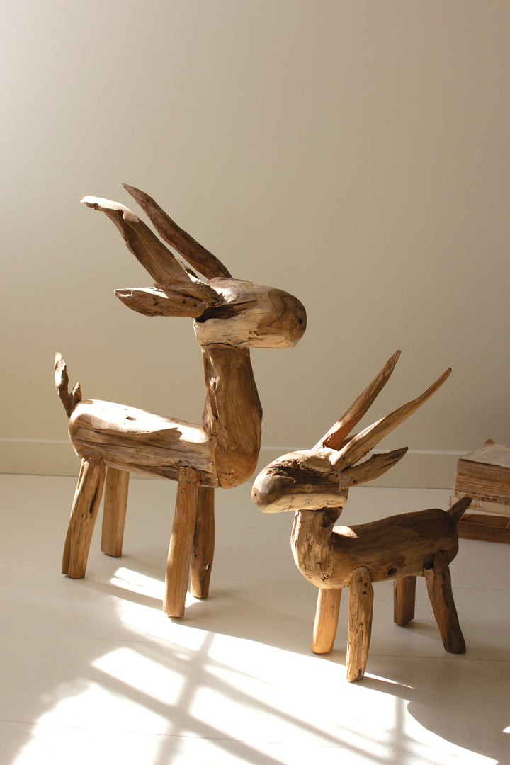 Set of 2 Rustic Teak Reindeer