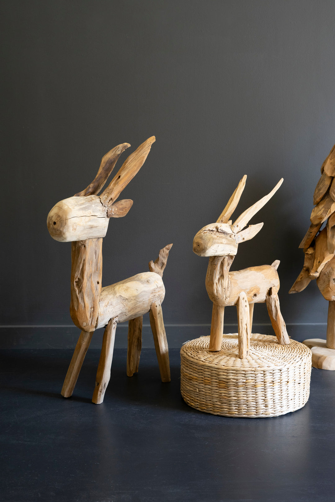 Set of 2 Rustic Teak Reindeer