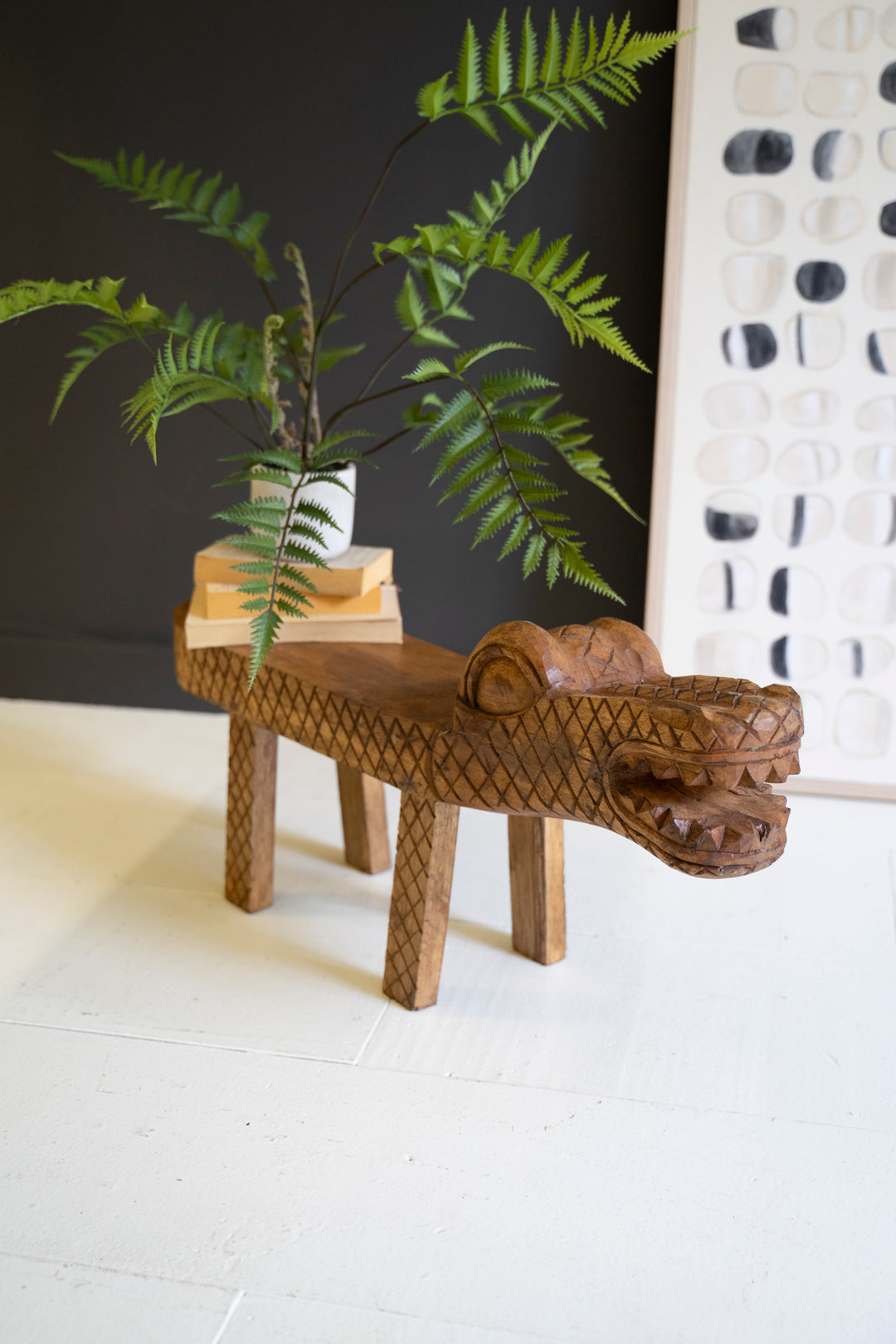 Carved Teakwood Crocodile Bench