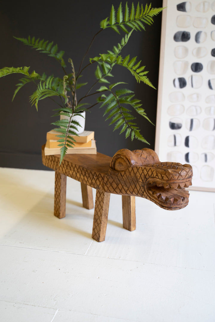 Carved Teakwood Crocodile Bench