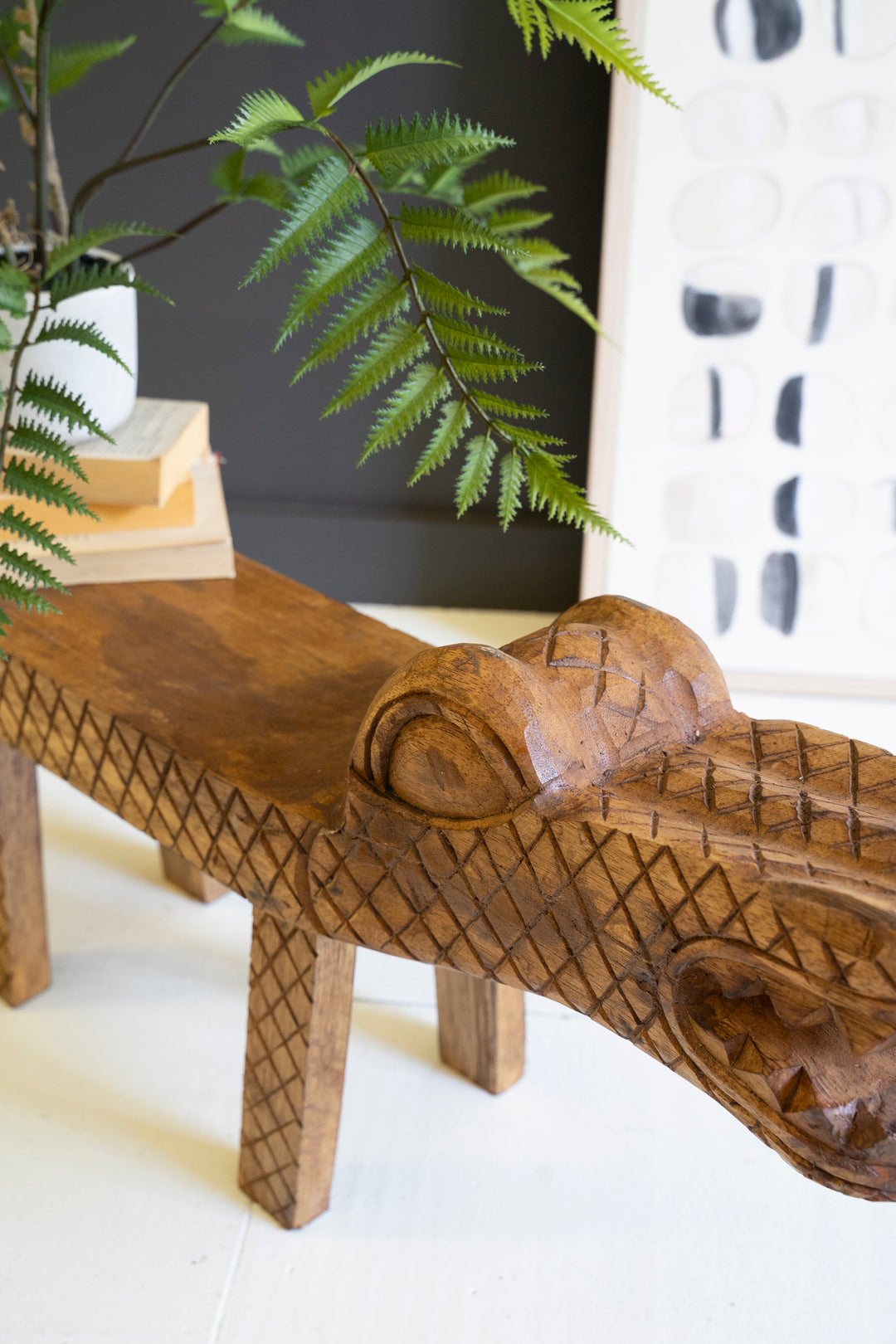 Carved Teakwood Crocodile Bench