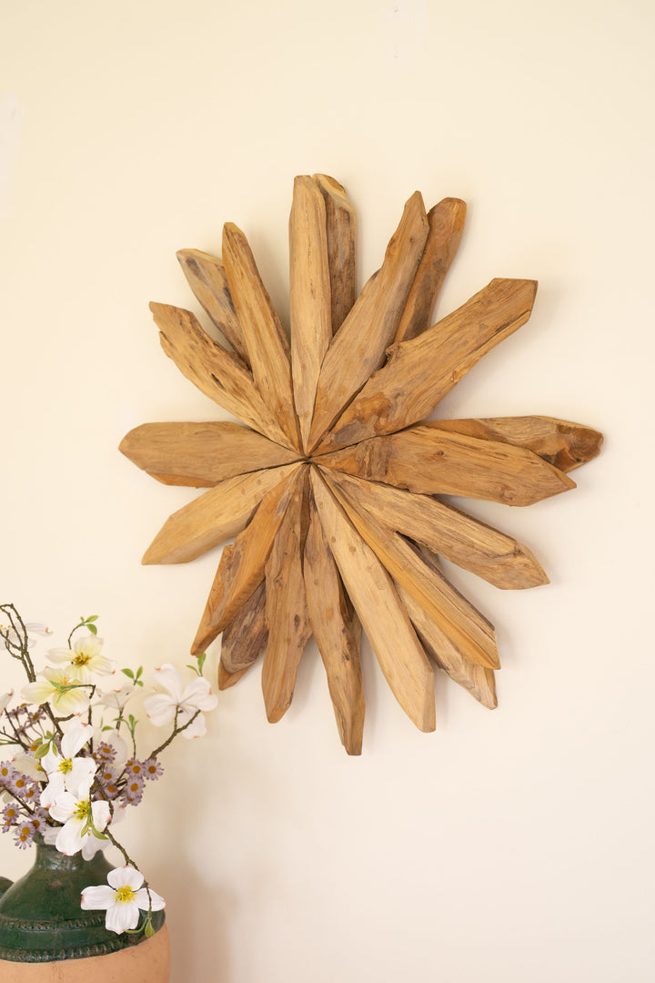 Sunburst Teakwood Wall Sculpture