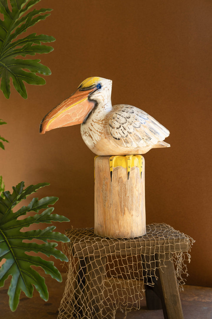 Carved Wood Pelican On A Piling