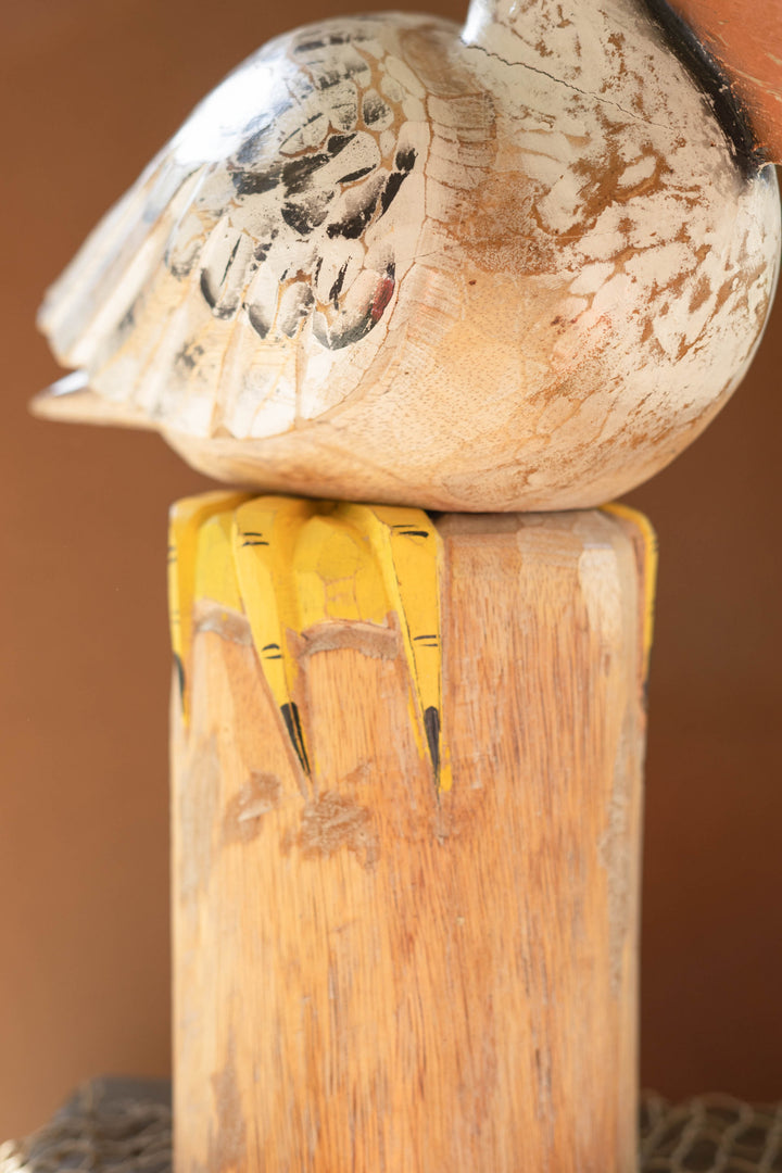 Carved Wood Pelican On A Piling