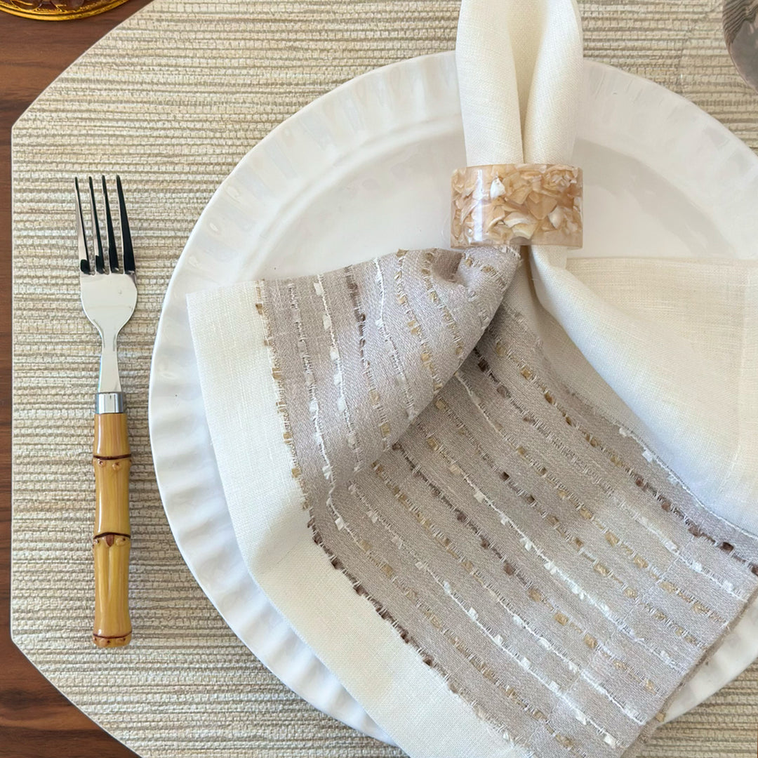 Grasscloth Vinyl Square Elliptic Placemats Set of 4 (Ecru)