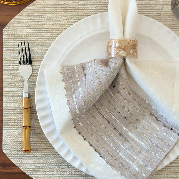 Grasscloth Vinyl Square Elliptic Placemats Set of 4 (Ecru)