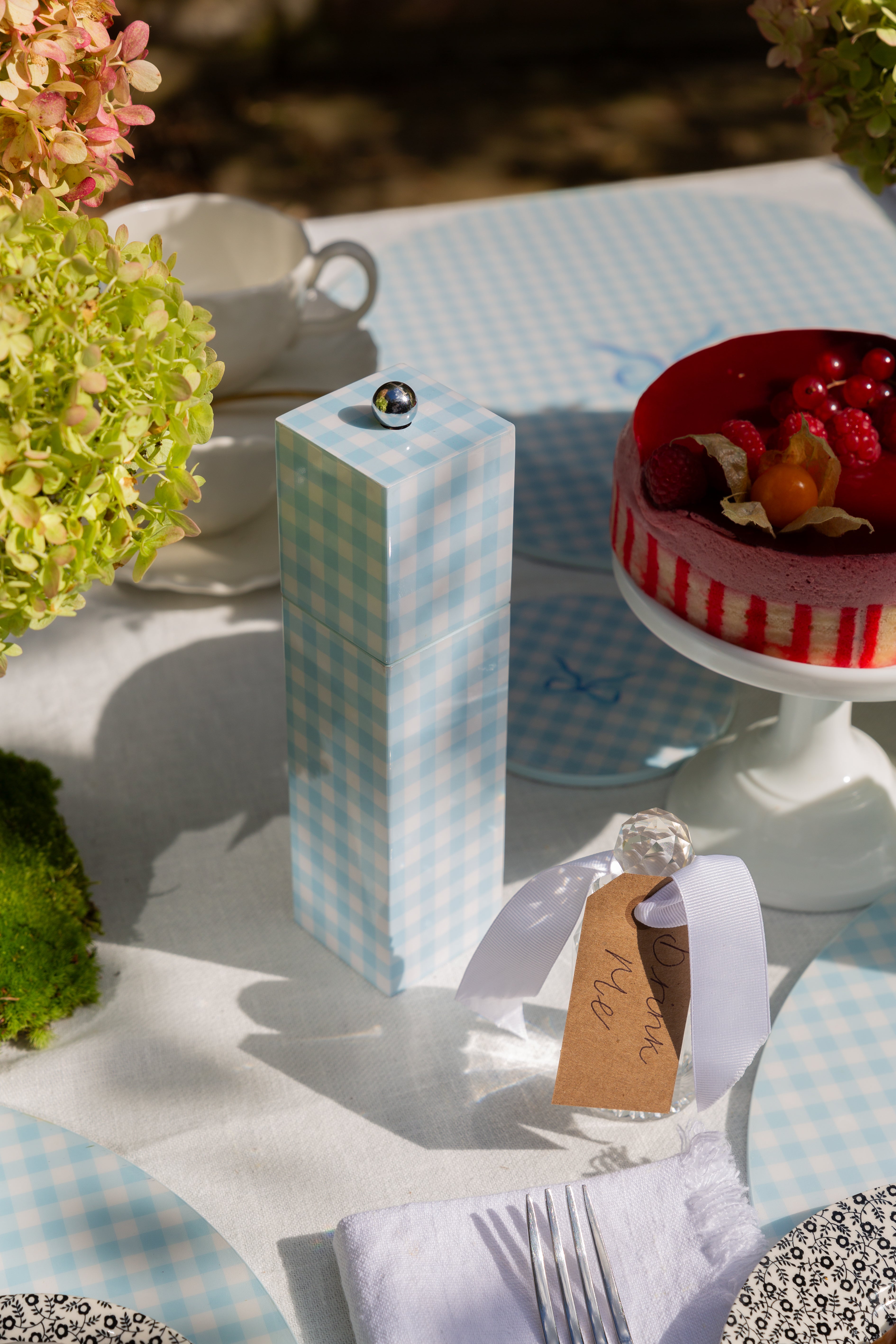 Addison Ross Blue Gingham Lacquer Coasters Set of 4 - Thumbnail 4