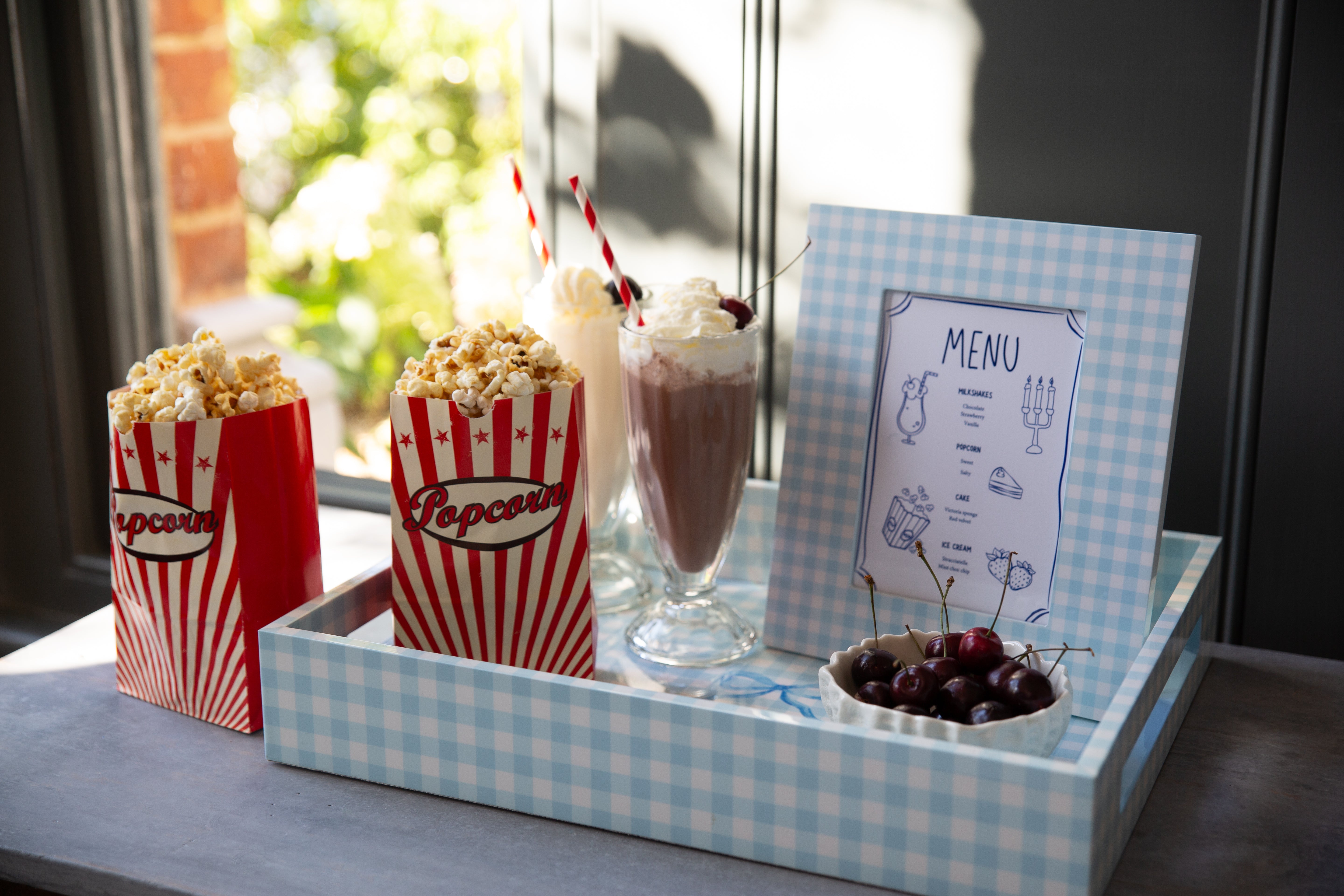 Addison Ross Blue Gingham Lacquer Tray - Thumbnail 4