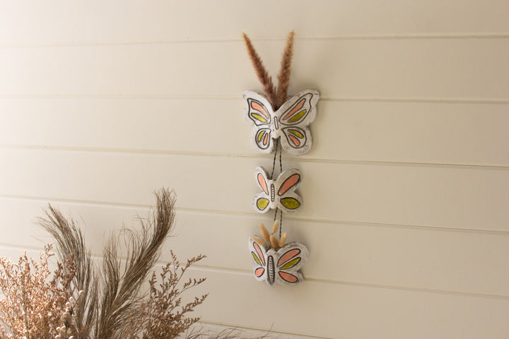 Set Of 3 Hanging Clay Butterfly Bud Vases