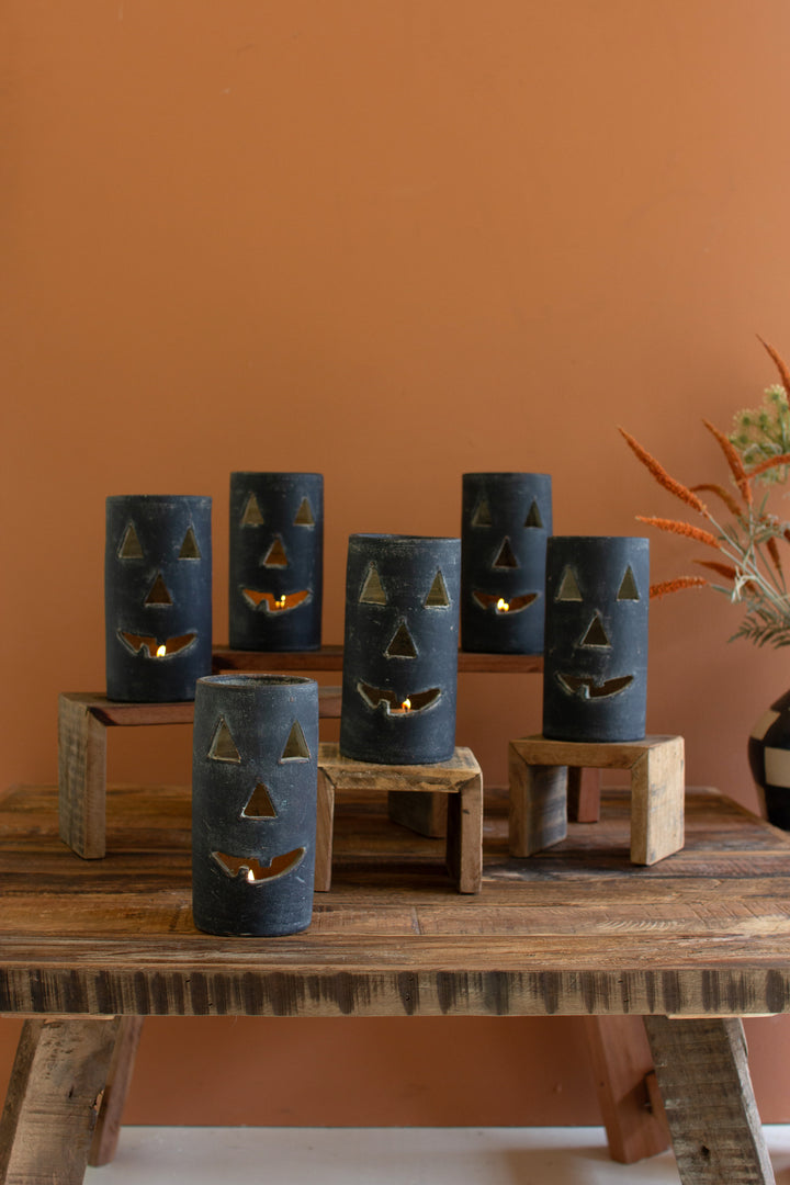 Tall Black Clay Jack-O-Lantern Set of Six